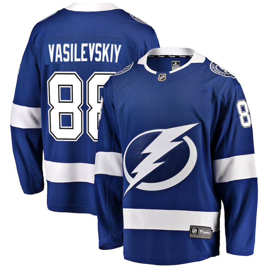 Men Tampa Bay Lightning #88 Andrei Vasilevskiy Fanatics Branded Blue Home Premier Breakaway Player NHL Jersey